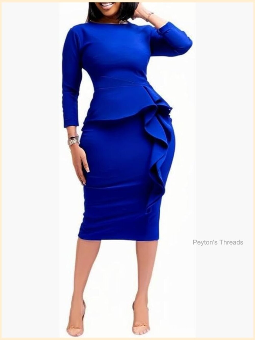 Plus Size Peplum Pencil Dress with Long Sleeves for Work or Party